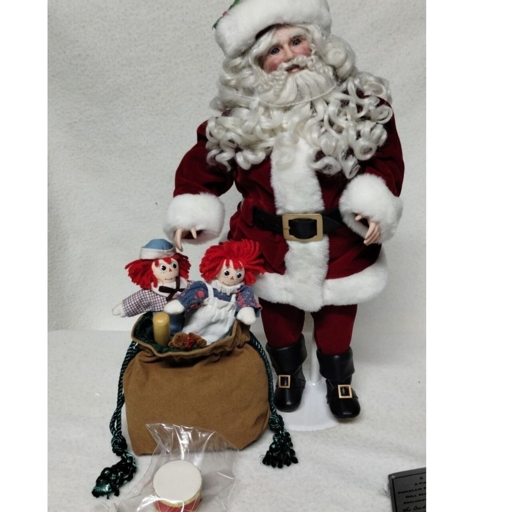 Vintage Danbury Mint Santa‎ w/ Raggedy Ann & Andy Porcelain Doll Original Box